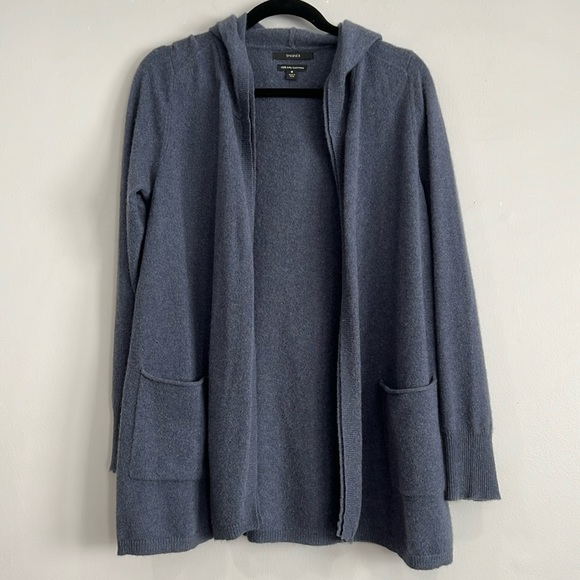Tahari Hooded Cashmere Long Cardigan Sweater Coat Wrap Blue Womens M - Picture 8 of 17